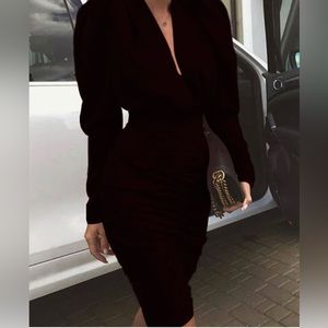 Black Long Sleeve Bodycon Dress NWOT Fashion Goddess BOUTIQUE Large $44